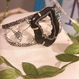 Black and silver Geode Agate Women's Bracelet